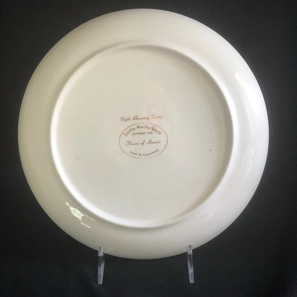 Santa Anita Ware Flowers of Hawaii - Night Blooming Cereus Plate - Made in CA